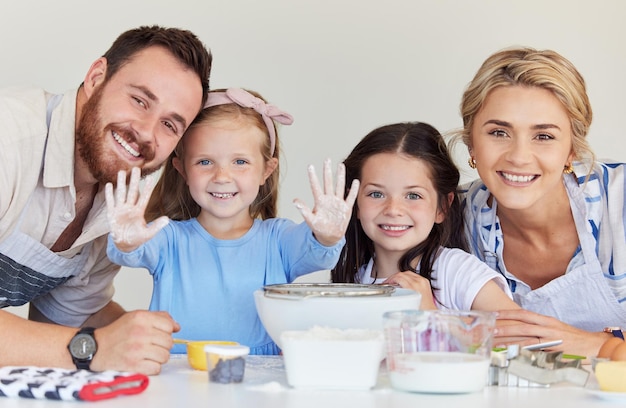 Smiling family at table